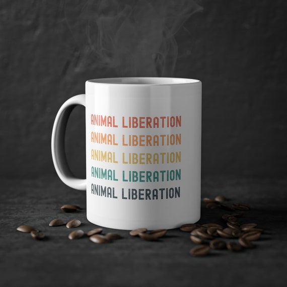 Vegan Coffee Mug, White Ceramic Mug, Gift for Vegans, Coffee Cup, Office Mug, Vegetarian Mug, Animal Liberation Retro, Gift for Vegan Person