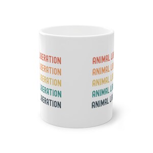 Vegan Coffee Mug, White Ceramic Mug, Gift for Vegans, Coffee Cup, Office Mug, Vegetarian Mug, Animal Liberation Retro, Gift for Vegan Person image 2