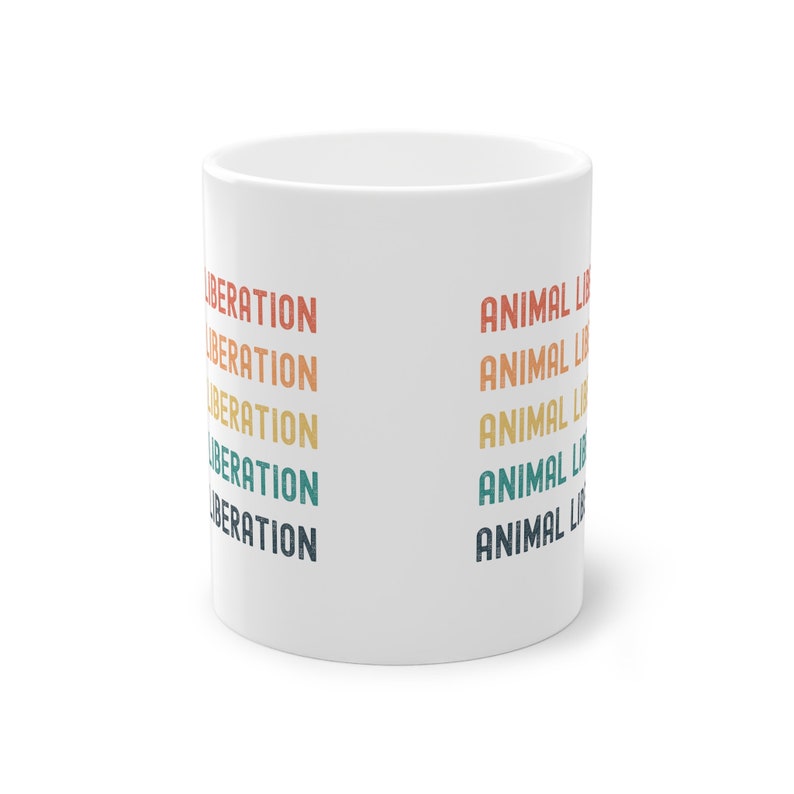 Vegan Coffee Mug, White Ceramic Mug, Gift for Vegans, Coffee Cup, Office Mug, Vegetarian Mug, Animal Liberation Retro, Gift for Vegan Person image 2