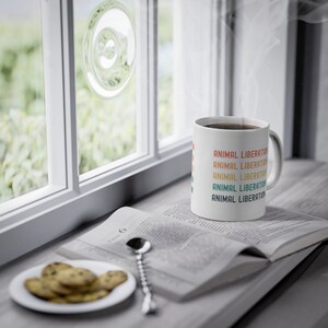 Vegan Coffee Mug, White Ceramic Mug, Gift for Vegans, Coffee Cup, Office Mug, Vegetarian Mug, Animal Liberation Retro, Gift for Vegan Person image 7