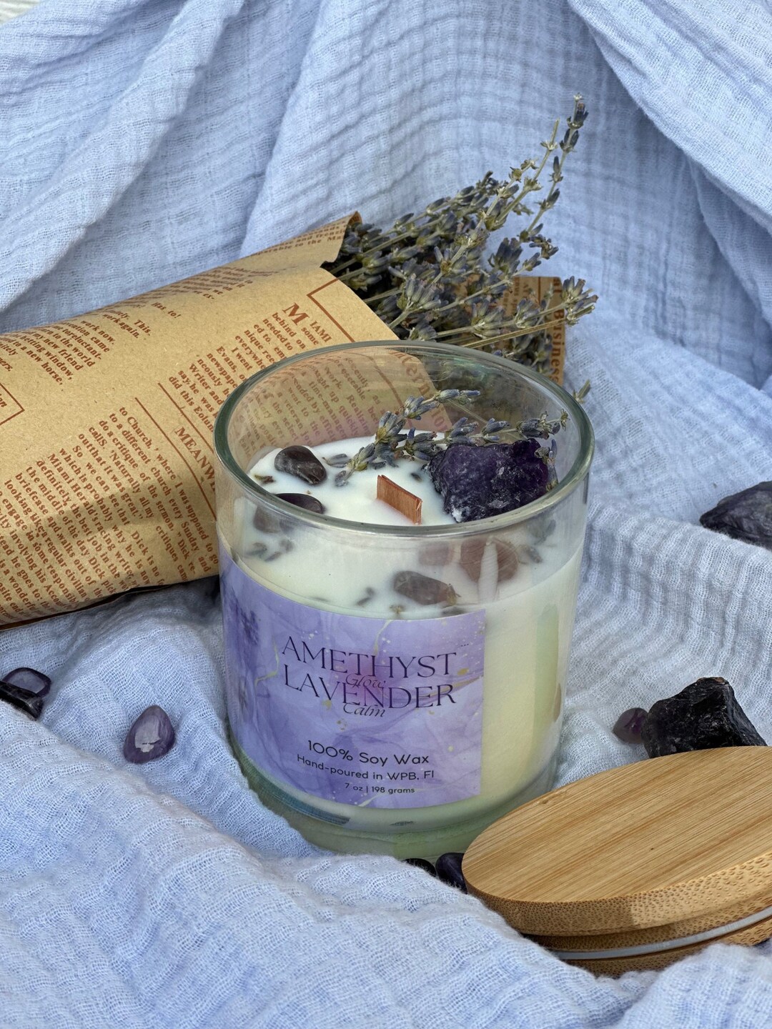 Amethyst Lavender Candle Crystal Infused Candle Soy Candle Aromatherapy