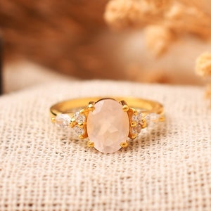 Unique Golden Rose Quartz  Ring- Rose Quartz Engagement Ring-Rose Quartz Vintage Ring Gold-Golden Rose Promise Ring Silver