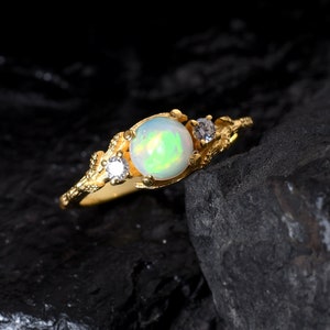Opal Leaf Ring: 18k Gold Dainty Promise Ring