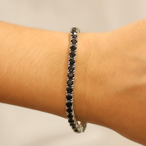 Black Onyx Tennis Bracelet: 18k White Gold, Minimalist Jewelry