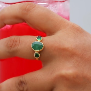 Oval Smaragd Ring: Sterling Silber Mai Birthstone Schmuck