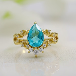 Birne Paraiba Turmalin Verlobungsring, Neon Blau Paraiba Turmalin Ring, Versprechen Ring für Frauen, Oktober Geburtsstein, Geschenk für sie