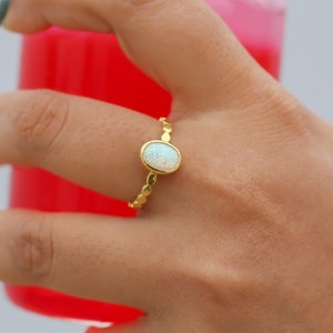 Opal Engagement Ring: 18k Gold Vermeil Art Deco Bezel Set