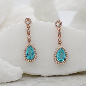 AAA Paraiba Tourmaline Earring for Woman, Vitage Art Deco Dangle Earring, 14K Rose Vermeil Eaaring, Gift for Love, Next Day Shipment Earring
