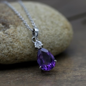 Pear Cut Amethyst Necklace, Pear Cut Necklace, Sterling Silver Necklace, 14k Solid Gold Amethyst Necklace, Gift for Mom Gift, Gold Necklace