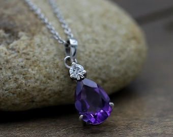 Pear Cut Amethyst Necklace, Pear Cut Necklace, Sterling Silver Necklace, 14k Solid Gold Amethyst Necklace, Gift for Mom Gift, Gold Necklace