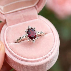 Oval Garnet Engagement Ring: Sterling Silver Minimalist Wedding Ring