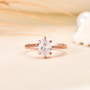 Six Prong Knife Edge 1 CT Oval Cut Colorless Moissanite Solitaire Engagement Ring, Wedding Ring, Anniversary Gift Ring, Rose Gold Ring