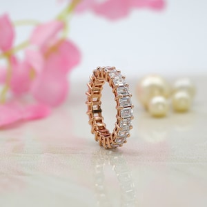 Emerald Cut Moissanite Eternity Band - 14K Rose Gold Anniversary Ring