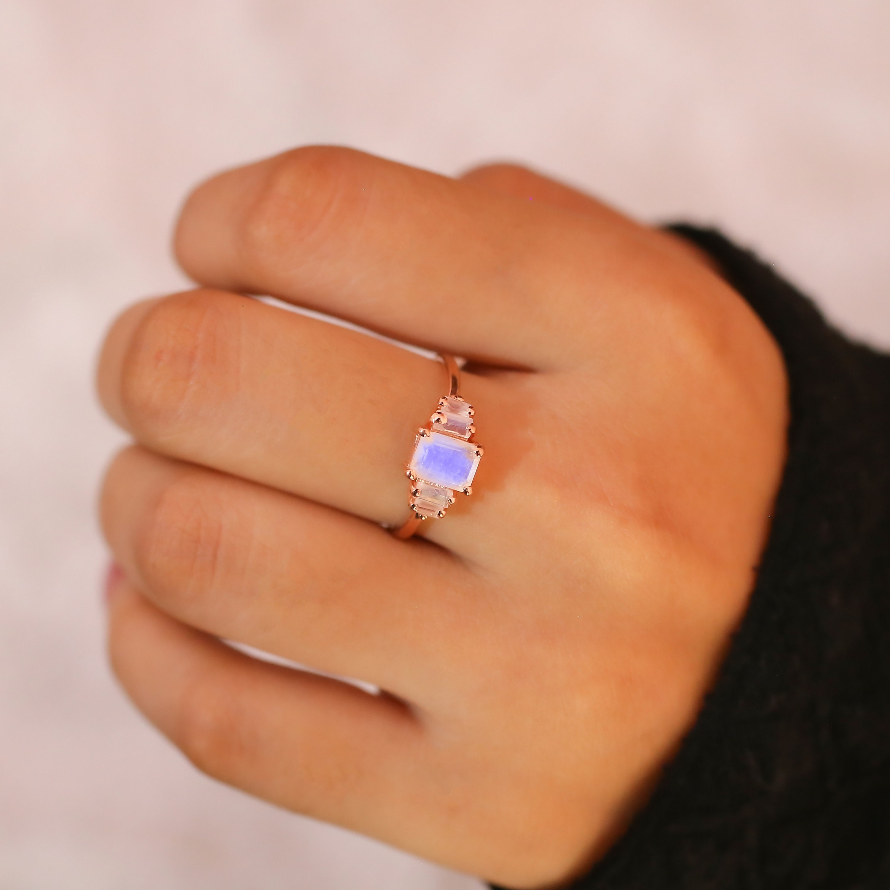 Rainbow Moonstone Ring: 18k Gold Vermeil Sterling Silver Statement Ring