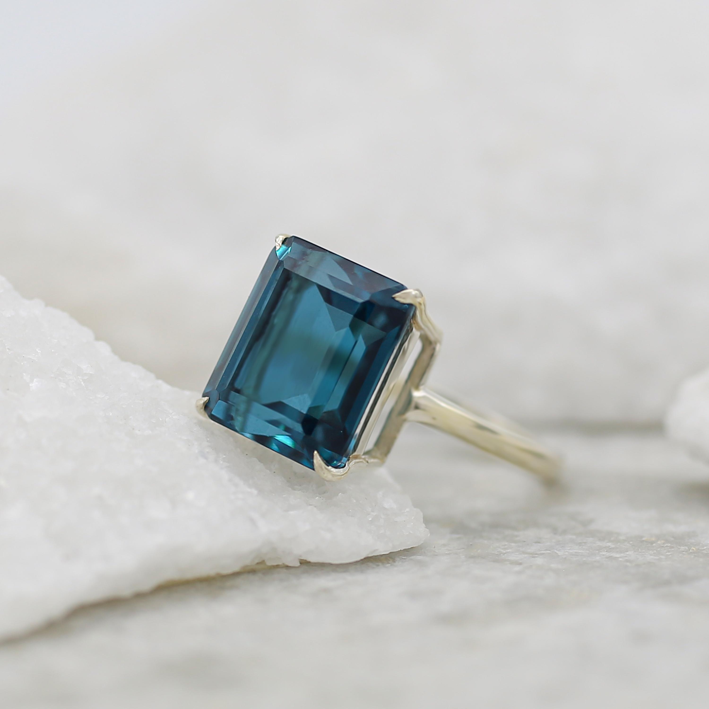 Emerald Cut London Blue Topaz Ring: 14k Gold Over Sterling Silver - Etsy