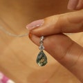 Pear Moss Agate Pendant Necklace: 18k White Gold, Moissanite Accent product logo