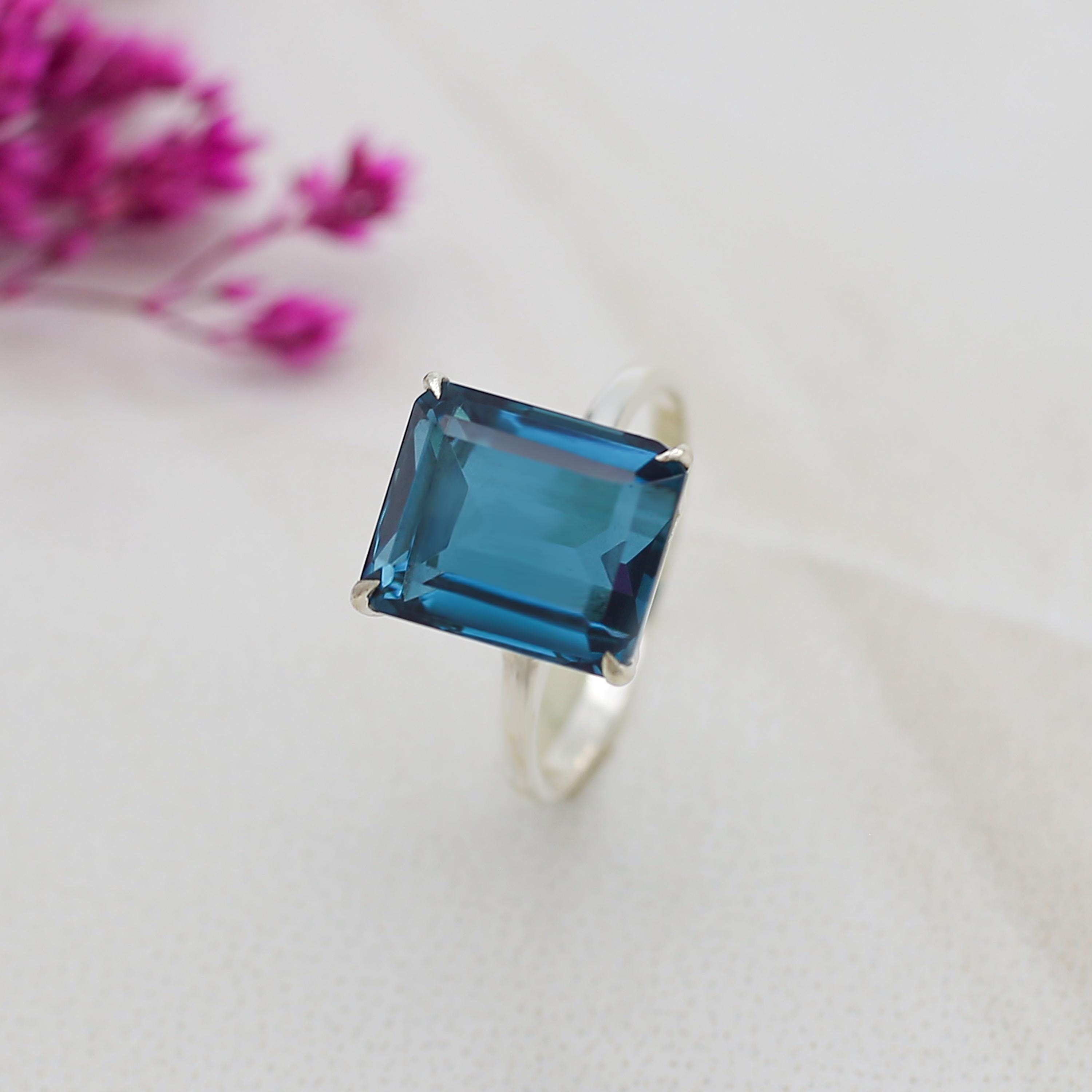 Emerald Cut London Blue Topaz Ring: 14k Gold Over Sterling Silver - Etsy