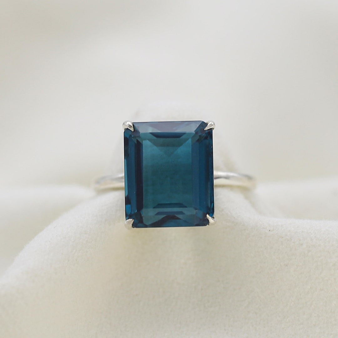 Emerald Cut London Blue Topaz Ring: 14k Gold Over Sterling Silver - Etsy