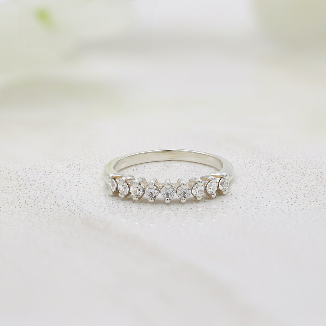 Handmade 14k Gold Moissanite Wedding Band, Half Eternity Ring - Etsy