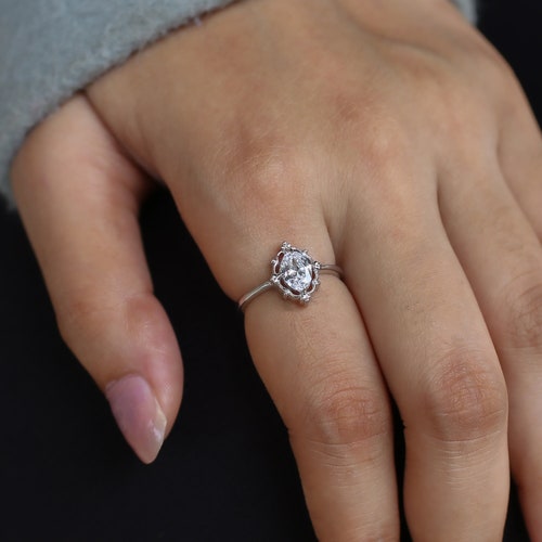 Oval Moissanite Engagement Ring: 18k Rose Gold Promise Ring