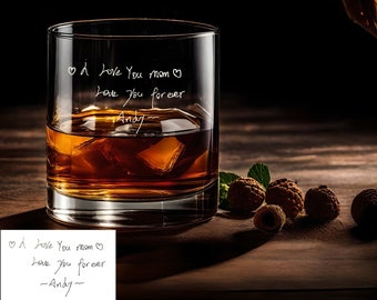 Personalized Handwriting Whiskey Glass丨Engrave Your Handwritten Message on Bottom Rock Glass丨For Mom, Dad, Grooms man Father's Day Gift