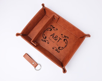 Personalized Engraved Leatherette Tray丨BULK Office Gift丨Home Favors丨Vegan Leather Valet Catchall Tray丨Realtor Gift丨Housewarming Gift Idea