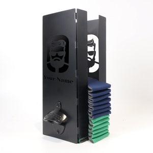 Personalisierter Dosenkühler-Spender, benutzerdefinierte Metalldosenkühler mit Flaschenöffner, benutzerdefiniertes Vatertagsgeschenk, Geschenk für Ehemann und Freund