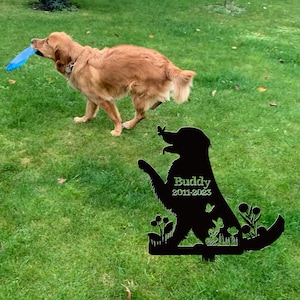 Aangepaste hond Memorial Stake Yard Sign, Golden Retriever Garden naambord, gepersonaliseerde Metal Yard Art Decor huisdier grafmarkeringen Sympathie cadeau