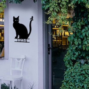 Cat Metal House Number Sign, Address Plaque for House, Personalized Metal Street Name Sign, Custom Address Plaque, Housewarming Gift
