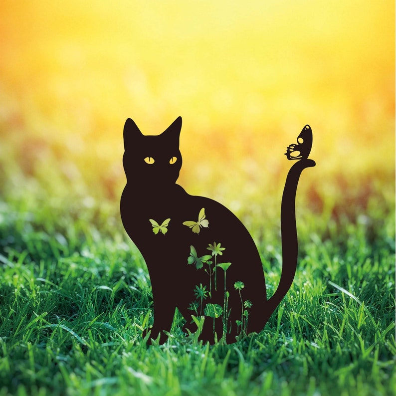 Personalized Cat Yard Stake, Metal Cat Garden Stakes Decor, Custom Cat