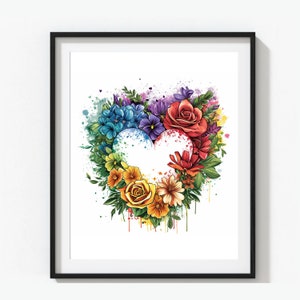 Clipart coeur de la Saint-Valentin, Clipart jour de l’amour, Coeur avec fleurs, fierté LGBT