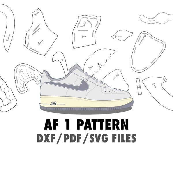 Modello digitale Air Force 1 per la personalizzazione delle sneaker. per scarpe su misura. PDF, file DXF, SVG