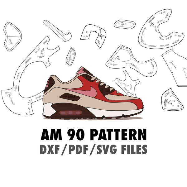 Air Max 90  digital pattern  for sneaker customizing. for bespoke shoemaking. PDF, DXF, SVG files