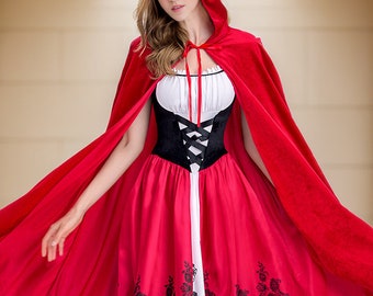 Gothic Red Riding Hood Dress- Sinister Seductive Fairy Tale Outfit