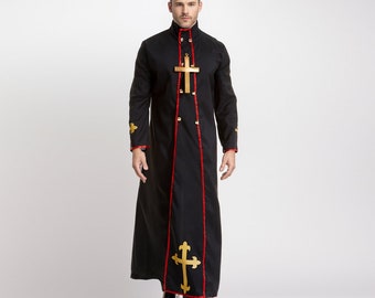 Priest Robe Halloween Scary Costume Robe Clergy Onesie Black Mystery Robe Suitable for Priest Priests