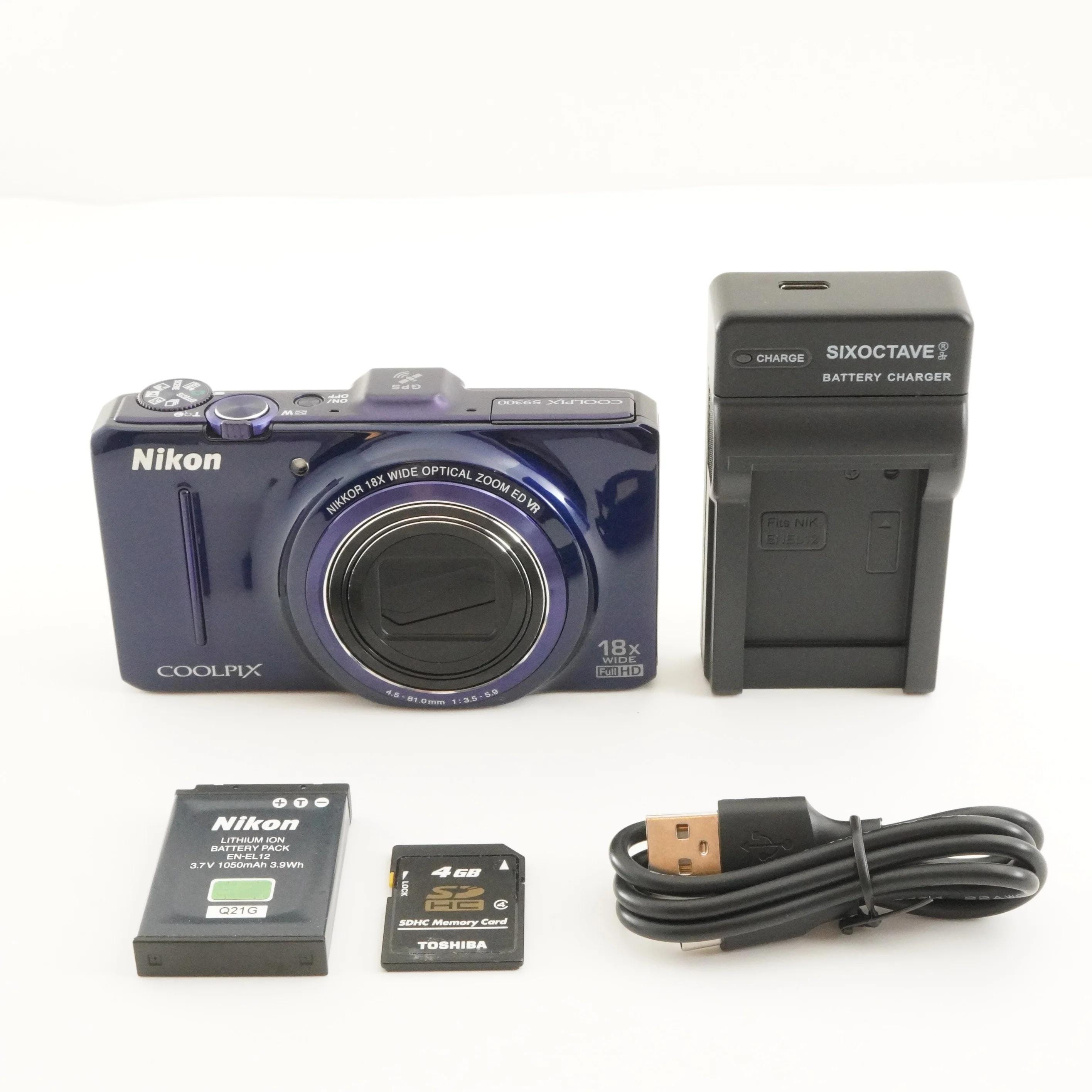 Nikon COOLPIX S9300 Blue With 4GB Sdhc Card Digital Camera From