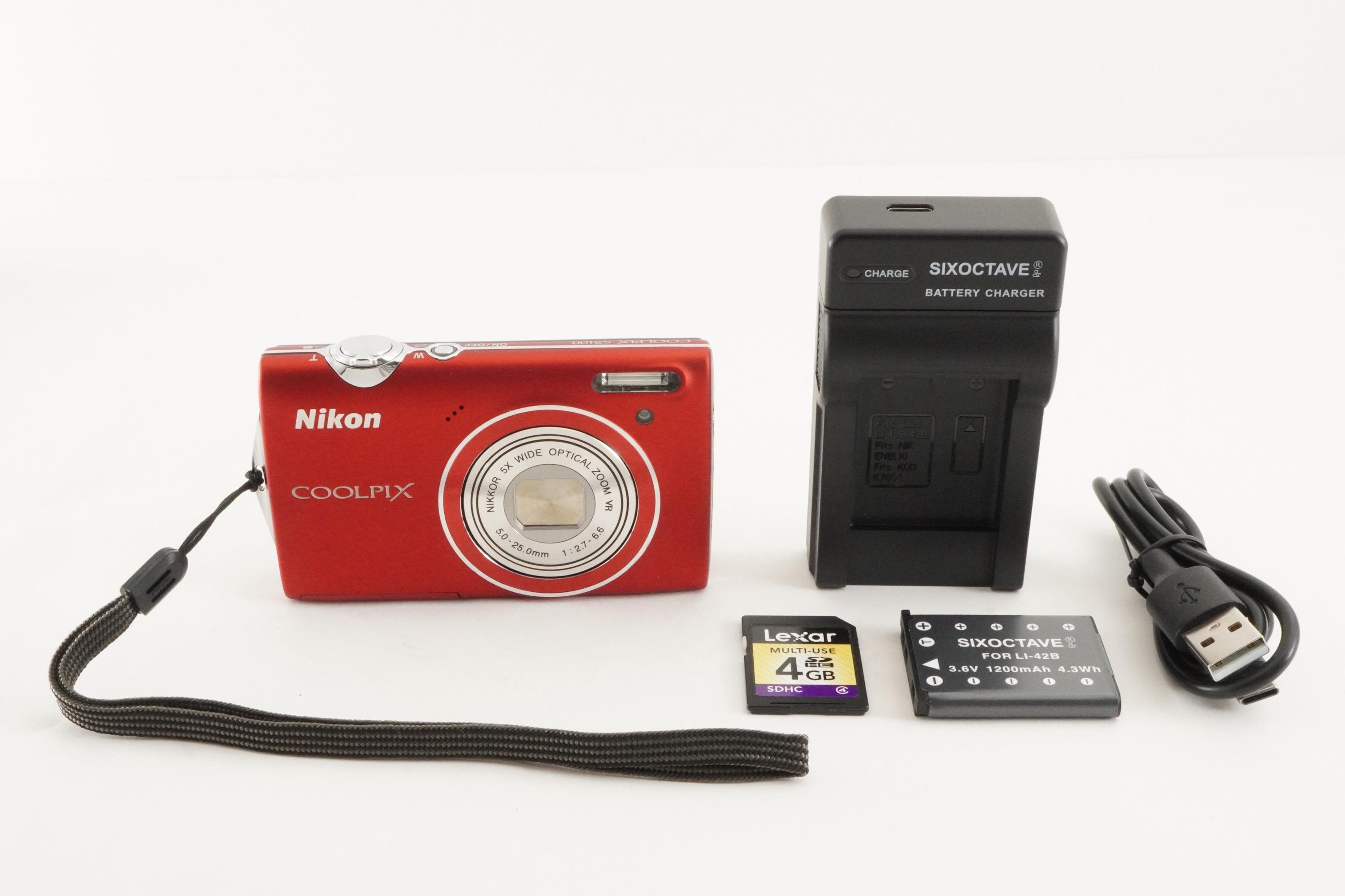 Nikon COOLPIX S5100 レッド 本体と付属品 Nikon COOLPIX S5100 レッド & 4GB SDHC カード コンパクト デジタル