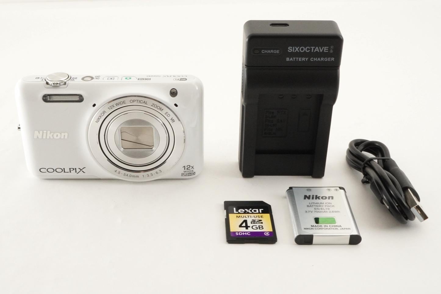 Nikon COOLPIX S6600 White With 4GB Sdhc Card Digital Camera From