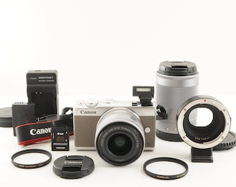 Canon EOS M100 Silver + 15-45  55-200  EF-EOS M  4gb Sdhc from Japan #11295