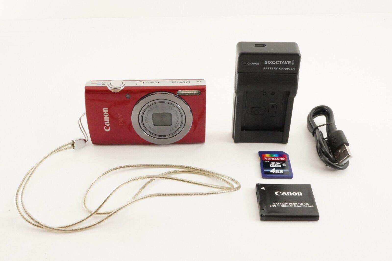 Canon IXY 160 Red 4GB SDHC Card Point & Shoot Digital Camera From