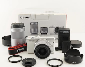Canon EOS M100 White + EF-M 15-45mm  55-200mm Is Stm In Box from Japan #10256
