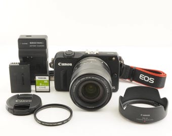 Canon EOS M2 + EF-M 18-55 mm IS STM svart med 8 GB SDHC-kort från Japan #8115