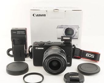 Canon EOS M100 svart i låda + EF-M 15-45 mm F3.5-6.3 Is Stm från Japan #9475