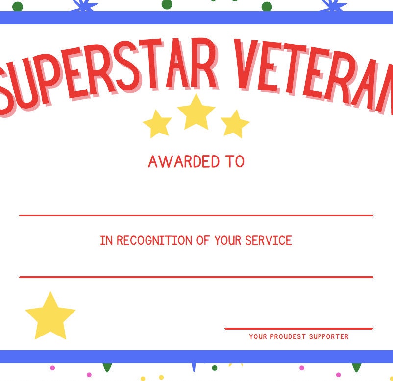 Veterans Day Certificate Downloadable Printable for - Etsy
