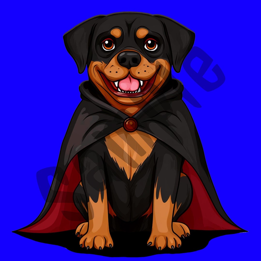 Cartoon Spooky, Creepy, Cute, Halloween Rottweiler Dressed as Dracula ...