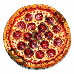Cartoon Pepperoni Pizza Digital Download PNG, Pepperoni Pizza, Italian Food Lover Digital Art, Clip Art