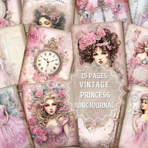 Vintage princess Junk Journal Kit Vintage  Ephemera Journal Digital Paper for Scrapbooking Printable Shabby Pages Journal Kit Shabby Chic.
