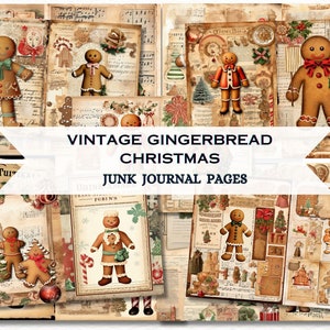 Vintage Gingerbread Christmas junk journal page,  Gingerbread  Scene Junk Journal Printable Paper, Digital Collages