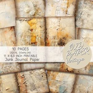 Old Paper Junk Journal Pages,Vintage Paper, Vintage Textures Sheets, Vintage Scrapbook Paper, Journaling Supplies, Printable,Paper Printable