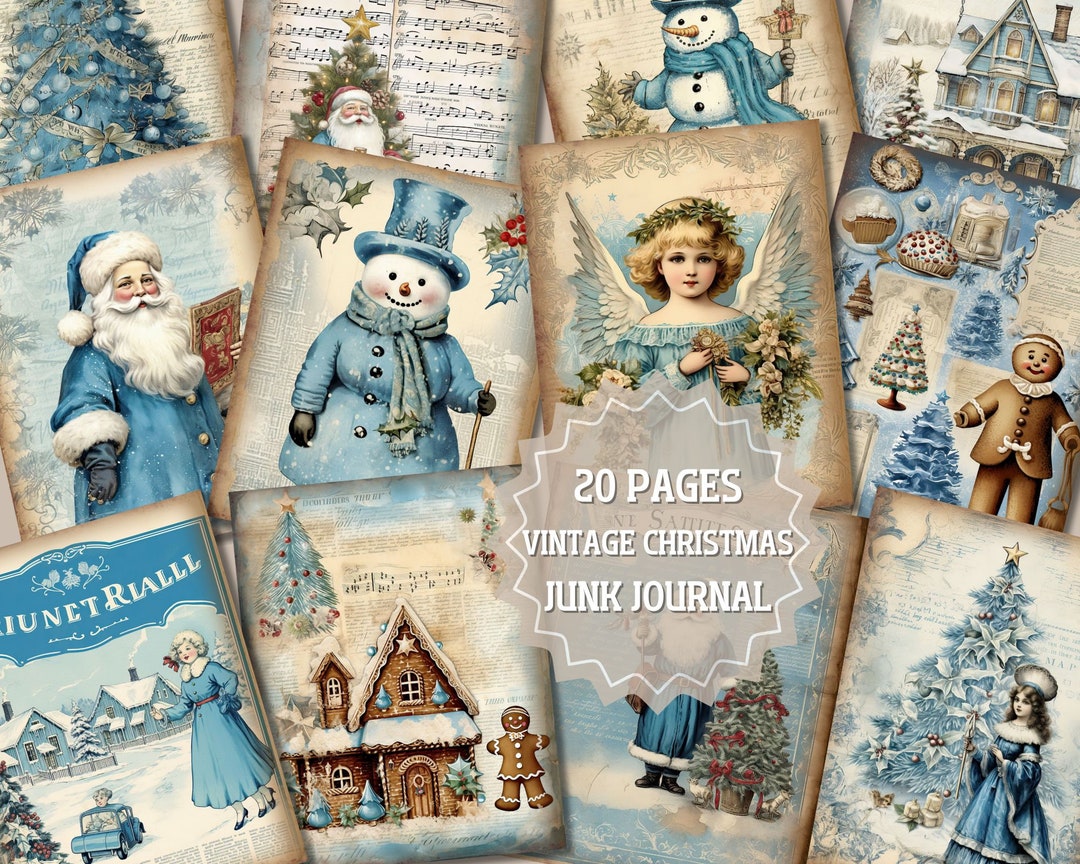 Vintage Christmas Junk Journal Pages, Vintage Christmas Scene Junk ...